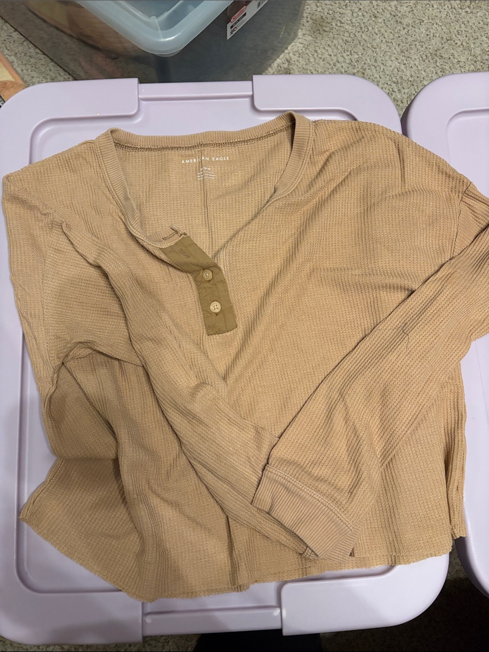 American Eagle Outfitters Women's Waffle Henley Sweater - Tan